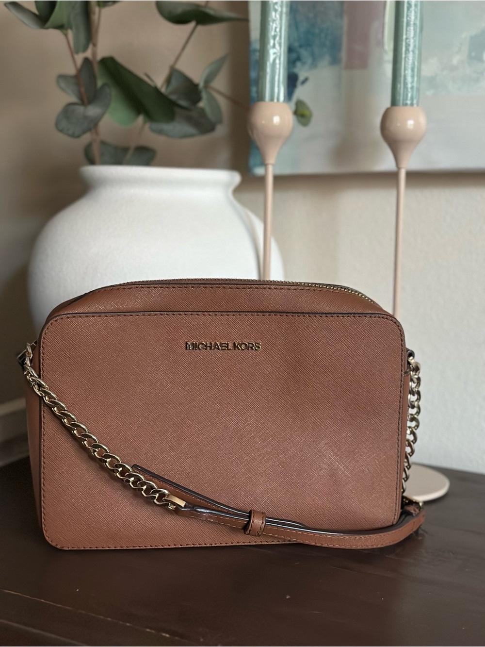 Michael Kors Tan Saffiano Crossbody Camera Bag